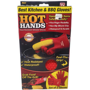 Hot Hands Heat Resistant Red Silicone Kitchen BBQ Gloves Mitts As Seen On TV